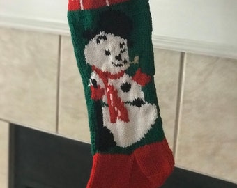 Personalized Handmade Knitted Christmas Stocking *Wool Available** - Snowman - Ready for Christmas 2024