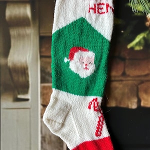 Personalized Handmade Knitted Christmas Stocking *Wool Available* Santa with fuzzy beard & Candy Cane - Ready for Christmas 2026