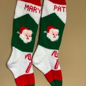 Personalized Handmade Knitted Christmas Stocking Wool Available Santa with fuzzy beard & Candy Cane Ready for Christmas 2024 image 3