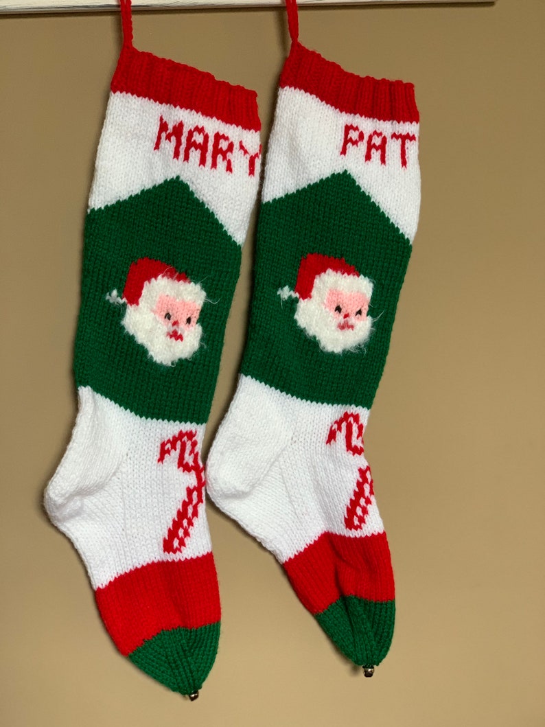 Personalized Handmade Knitted Christmas Stocking Wool Available Santa with fuzzy beard & Candy Cane Ready for Christmas 2024 image 3