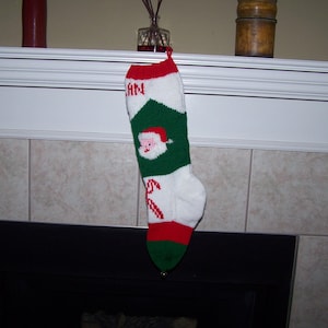 Personalized Handmade Knitted Christmas Stocking Wool Available Santa with fuzzy beard & Candy Cane Ready for Christmas 2024 image 1