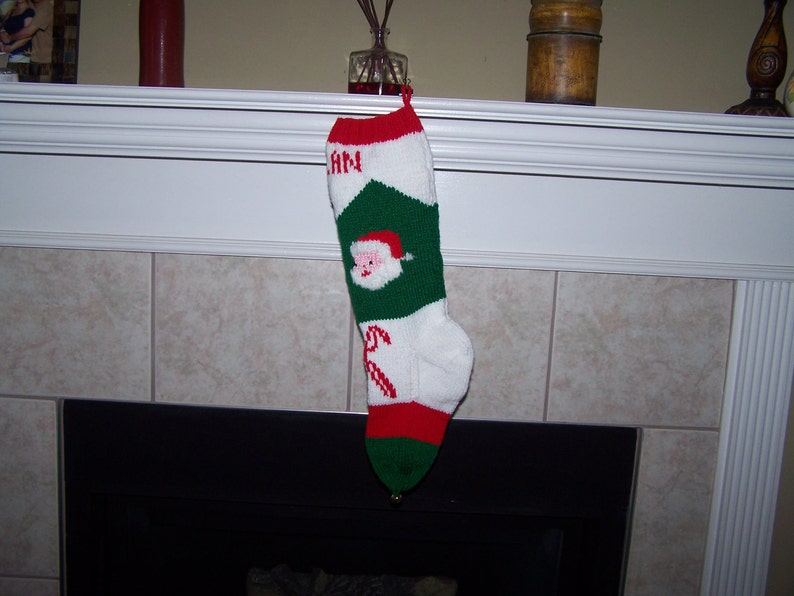 Personalized Handmade Knitted Christmas Stocking Wool Available Santa with fuzzy beard & Candy Cane Ready for Christmas 2024 image 1