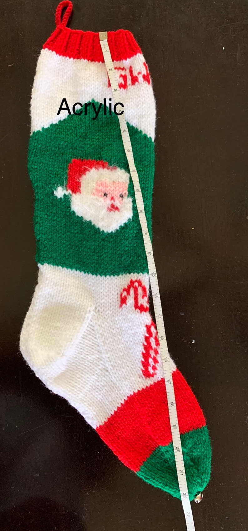 Personalized Handmade Knitted Christmas Stocking Wool Available Santa with fuzzy beard & Candy Cane Ready for Christmas 2024 image 7