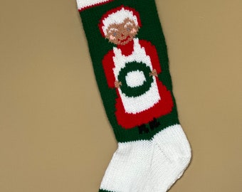 Personalized Handmade Knitted Christmas Stocking *Wool Available* Mrs. Clause - Ready for Christmas 2024
