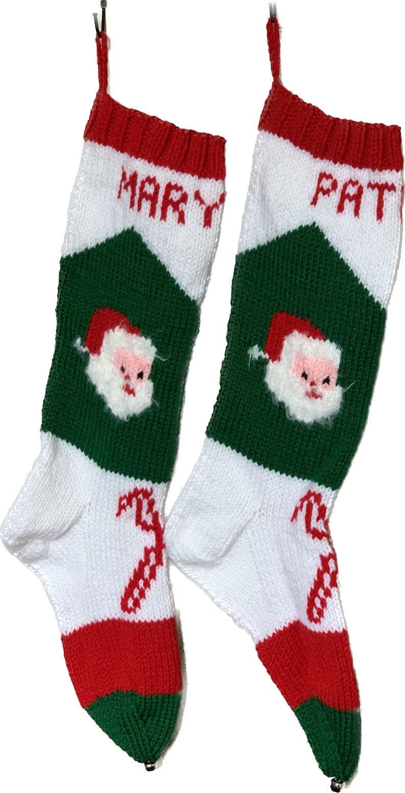Personalized Handmade Knitted Christmas Stocking Wool Available Santa with fuzzy beard & Candy Cane Ready for Christmas 2024 image 2