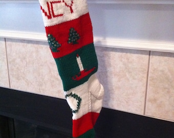 Personalized Handmade Knitted Christmas Stocking *Wool Available* - Trees, Candles & Wreath - Ready for Christmas 2025