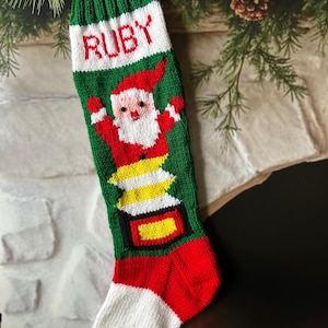Personalized Handmade Knitted Christmas Stocking *Wool Available* - Jack-in-the-box - Ready for Christmas 2026