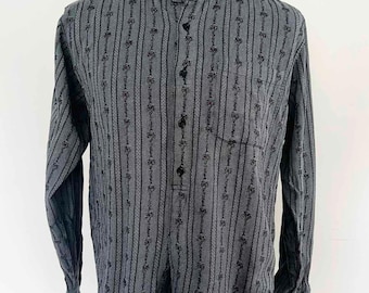 Camisa vintage Edelweiss de Atrium • Talla M • Camisa alpina gris y negra • 100 % algodón • Estilo Oktoberfest Trachten