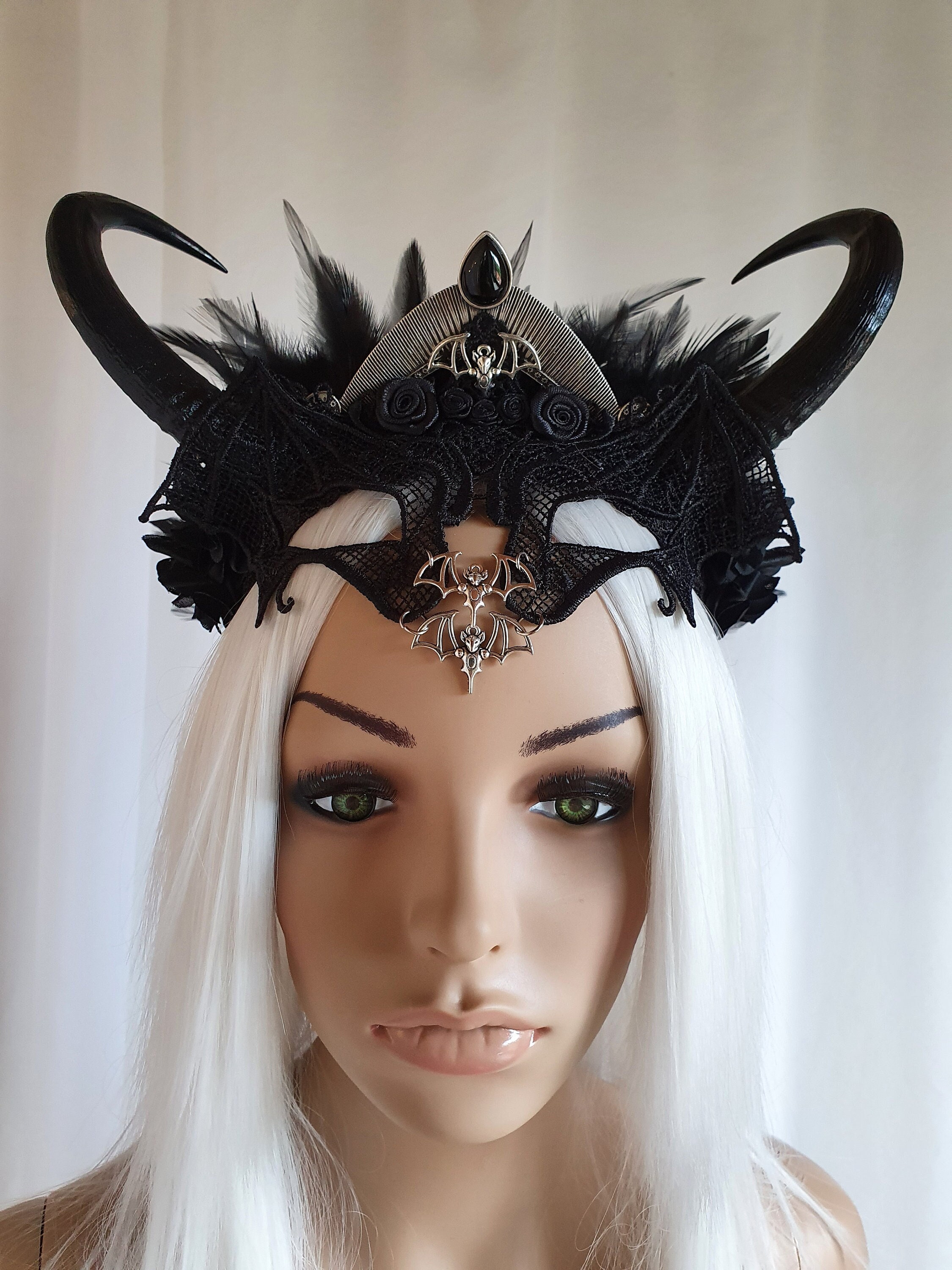 Black Horned Goth Headpiece Vampire Horns Halloween Headdress | Etsy