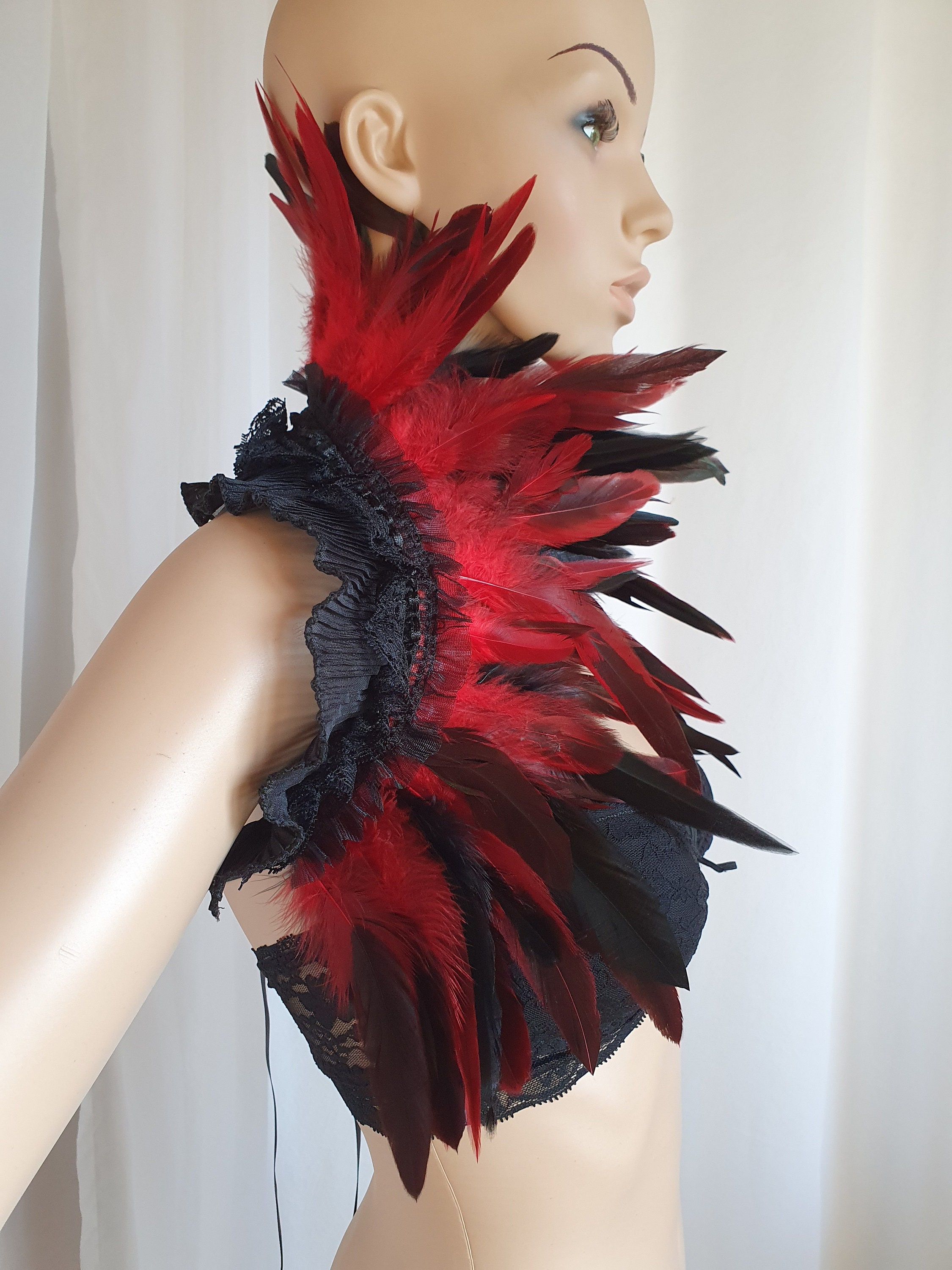 Feather Lace Collar Shoulder Piece Feather Costume Shrug Red & Etsy