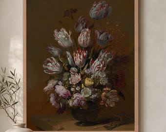 Dutch Floral Still Life Framed Art, Vintage Botanical Painting Print