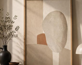 Neutral Abstract Framed Wall Art, Textured Beige Living Room Decor