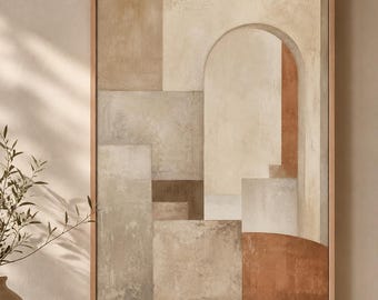 Neutral Arch Abstract Framed Wall Art, Earth Tone Geometric Print