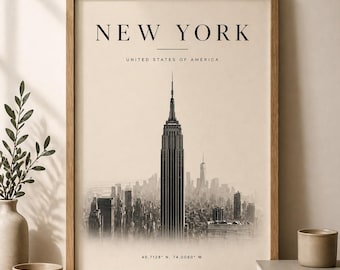 New York Cityscape Print | Minimalist Framed Wall Art, Neutral Decor