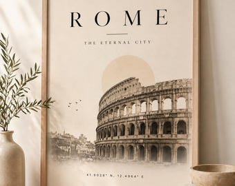 Framed Rome Colosseum Print, Minimalist Neutral Cityscape Wall Art