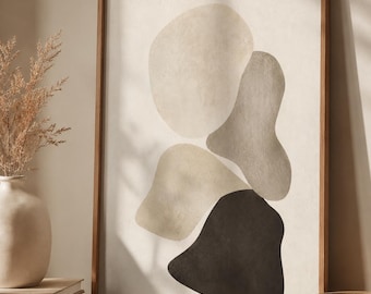 Neutral Abstract Framed Wall Art, Organic Beige Print, Modern Home Decor