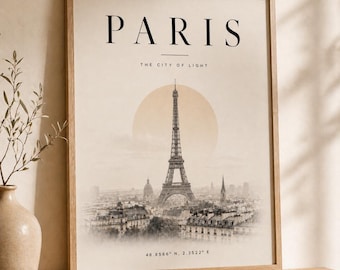Paris Minimalist Wall Art, Neutral Cityscape Print, Framed Travel Decor