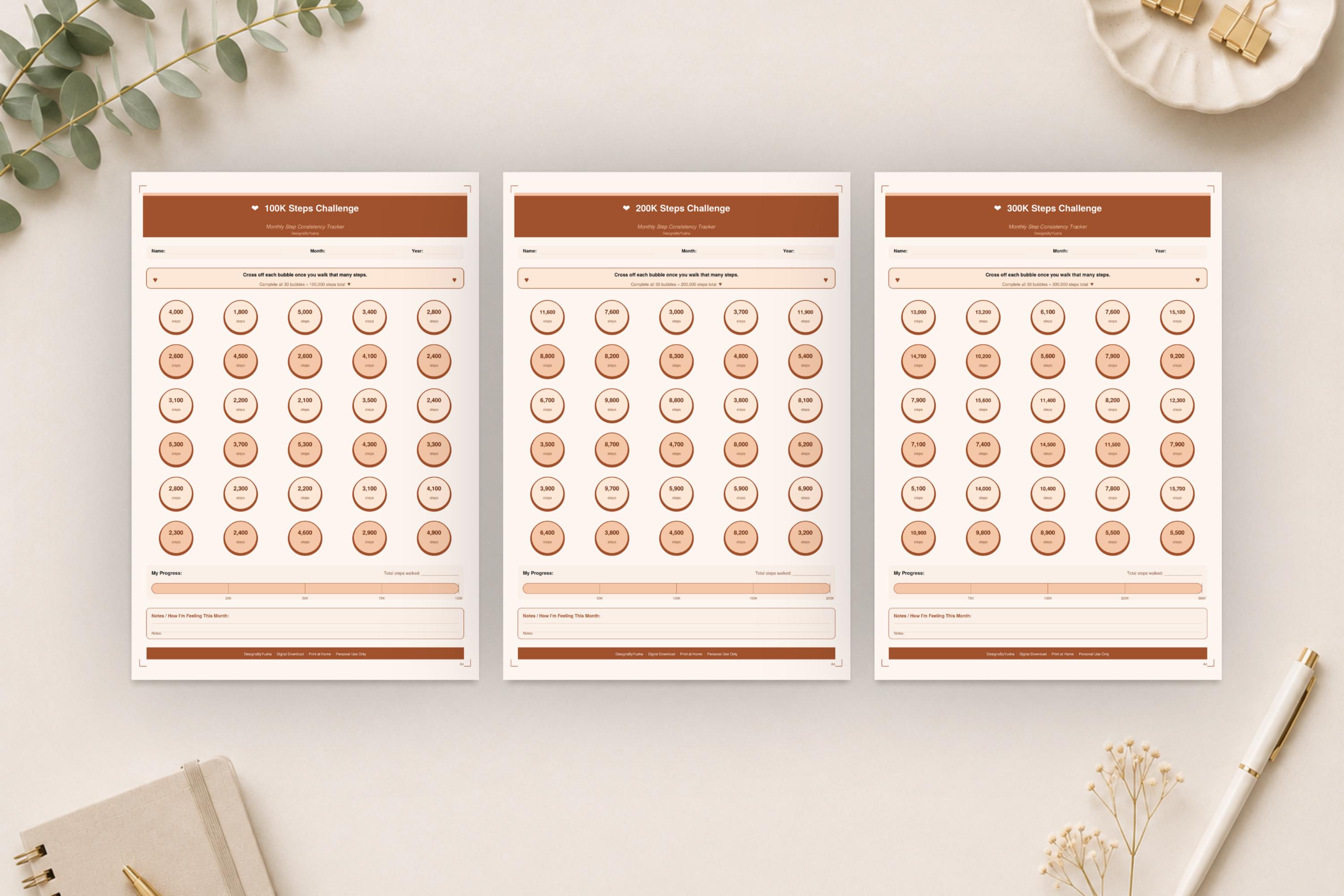 10K Step Tracker Printable Bundle, Terracotta Walking Challenge PDF ...