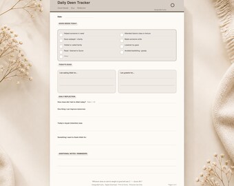 Täglicher Deen-Tracker zum Ausdrucken, Islamischer Planer PDF, Muslimischer Gebets-Tracker, Salah & Dhikr Journal, Ramadan Reflection zum Ausdrucken