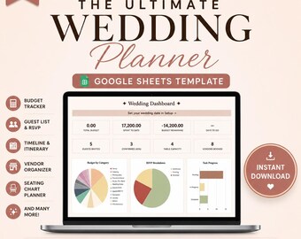 Hochzeitsplaner Vorlage - Excel & Google Sheets Hochzeitsplaner - Budget, Gästeliste, Zeitleiste und Antwortliste