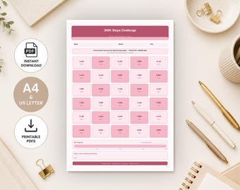10K Schritt Tracker druckbares Bundle, Pink Walking Challenge PDF, Workout Tracker, 100K 200K 300K Schritte Challenge