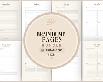 Ausfüllbarer Brain Dump Printable, ADHD Brain Dump Pages, Arbeitsblatt für Mentales Entrümpelung, Planer für Calm Pumps, Anti Hustle Self Care PDF