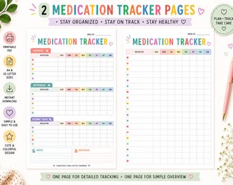 Medikation Wochen Tracker - DRUCKBARE Journal Seite - Medikation Tracker - Medizin Tagebuch - Meds Tracker - A4 US Letter Größe - Pill Tracker