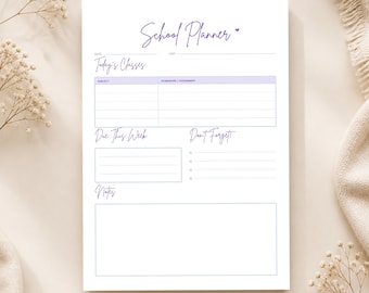 Planer Printable Lila - Stundenplan - Hausaufgaben - Bitte nicht vergessen - A4 und US Letter - Sofort Download PDF