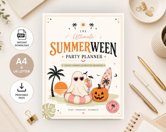 Summerween Partyplaner Printable, gruseliger Sommerparty Bundle, Halloween Strandparty Planer PDF, Tropischer Halloween Veranstalter
