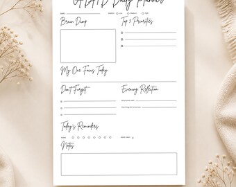 ADHS Tagesplaner Printable - Brain Dump - Fokusplaner - Abendreflexion - Top Prioritäten - A4 und US Letter - Instant Download PDF