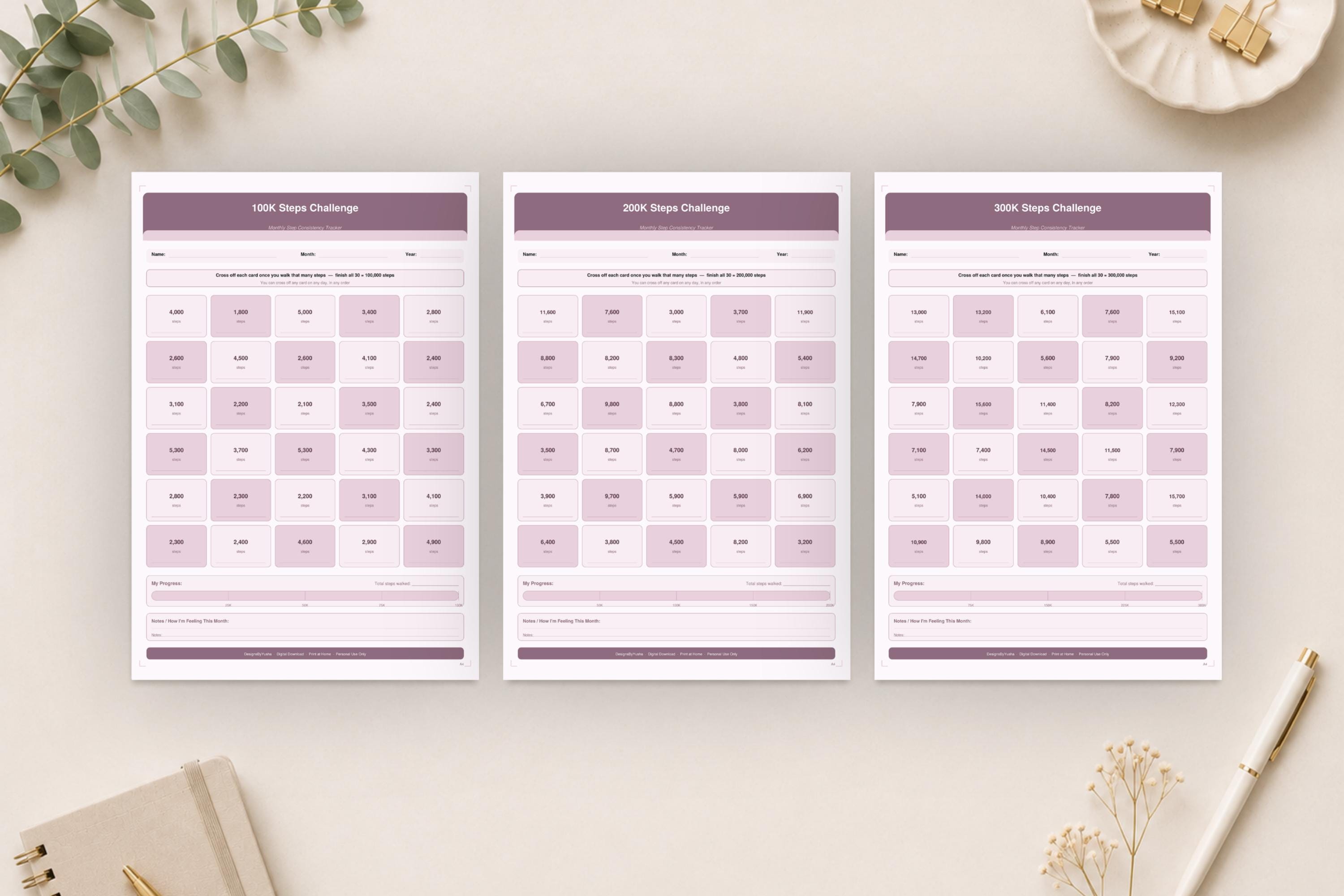 10K Step Tracker Printable Bundle, Walking Challenge PDF, Workout ...