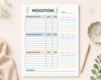 Medikation Tracker - DRUCKBARE Journal Seite - Wöchentliche Medikation Tracker - Medizin Tagebuch - Meds Tracker - A4 US Letter Größe - Pill Tracker