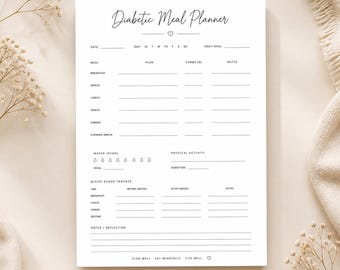 Diabetiker-Mahlzeitplaner, Blutzucker-Tracker, PDF, tägliches Mahlzeitenplaner, Glukose-Tracker, sofortiger Download