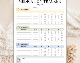 Medikamenten-Tracker druckbare PDF-Datei, farbiger Pill-Tracker, wöchentliches Medizin-Tagebuch, tägliche Checkliste für Medikamente, Gesundheitsplaner