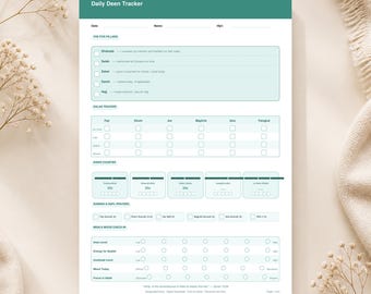 Täglicher Deen Tracker Printable - Salah - Dhikr - Gute Taten - Duas - Tägliche Reflexion - A4 und US Letter - Sofort Download PDF
