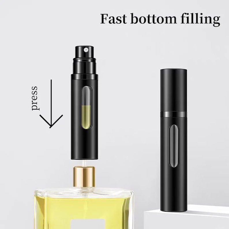 "Portable refillable scent bottle lightweight travel accessory"...
