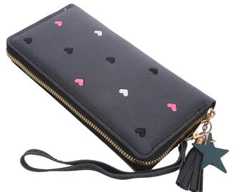 Personalized Women's Long Wallet, Luxury Heart Clutch Purse, Phone Card Holder