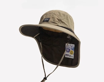 Personalized Sun Hat with Neck Flap, Waterproof Wide Brim Bucket Hat