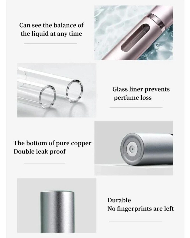 "Portable refillable scent bottle lightweight travel accessory".