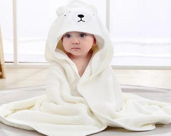 Personalized Cartoon Animal Baby Hooded Towel, Soft Swaddle Blanket