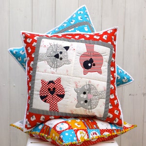 Kitty Cats cushion applique pattern PDF