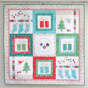 Merry and Bright Sampler Christmas Quilt Pattern. PDF instant download