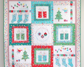 Merry and Bright Sampler Christmas Quilt Pattern. PDF instant download