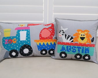 Zoo train appliqué cushion set. PDF pattern