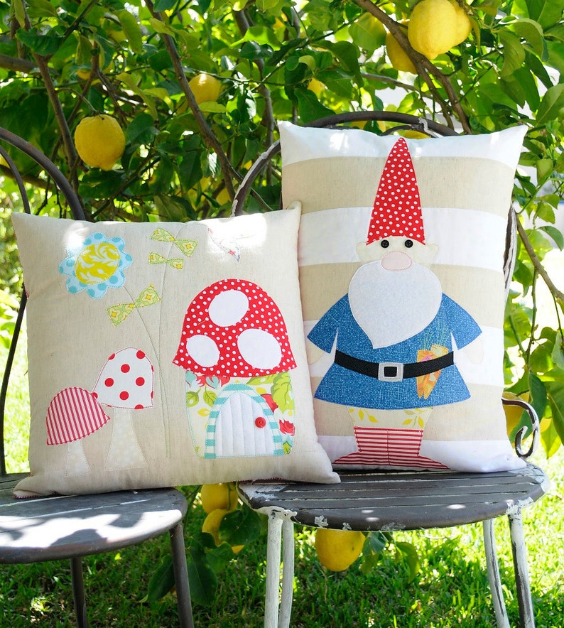 Rosies Garden & the Gnome Applique cushion PDF Patterns image 1