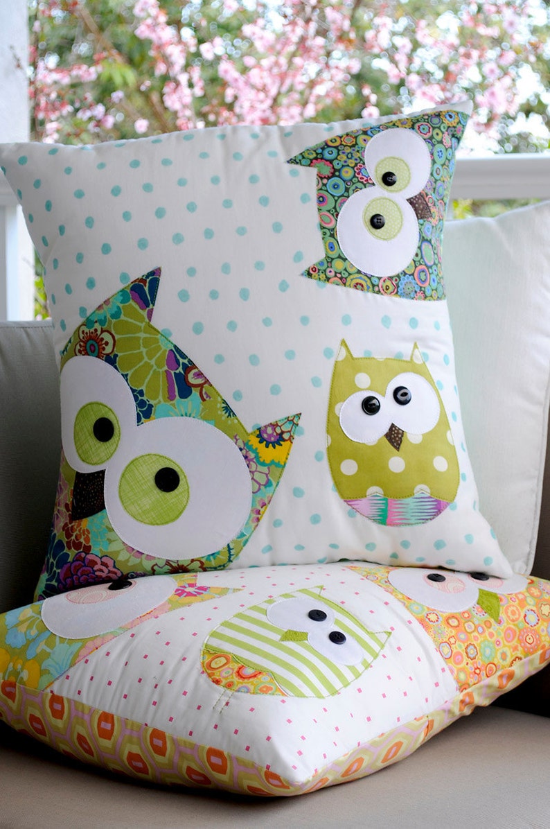 A Family of Owls Applique Cushion PDF Pattern instant download image 1