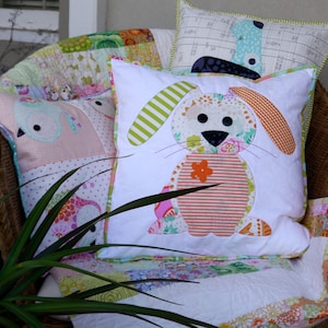 Happy Little Rabbits Applique Cushion PDF Pattern - instant download