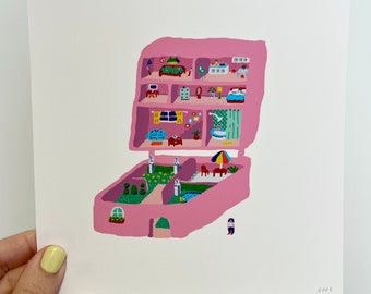 Polly Pocket illustratie, jaren 90, kunst, digitaal schilderen