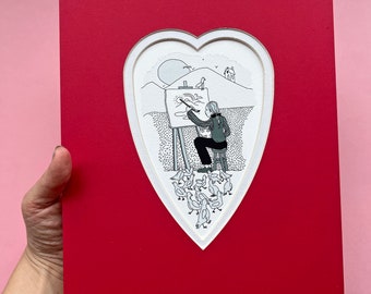 Line Digital Art, Cartoon Illustration, Wall Art, Valentine's Day Art