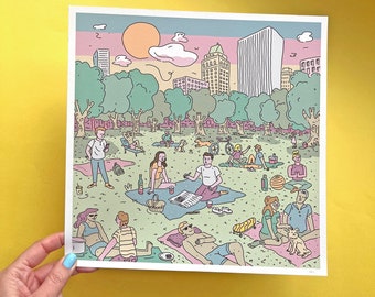 Central Park, digitale print, parkillustratie